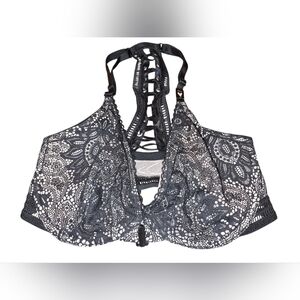 Victoria's Secret Very Sexy Black Lace Unlined Plunge Front Close Bra Size 34DDD